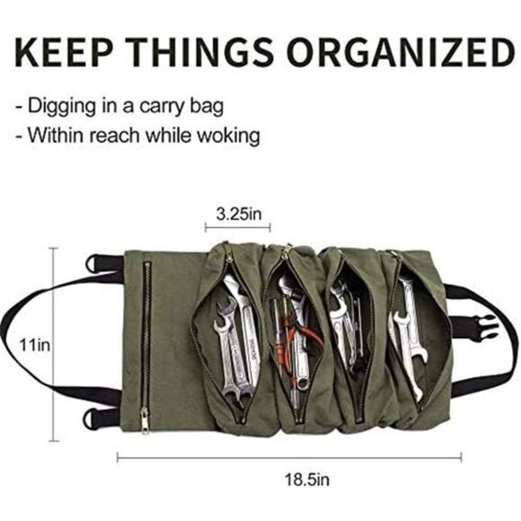 Super Roll Tool Roll,Multi-Purpose Roll Up Tool Bag, Wrench Roll,Canvas Tool - Picture 2 of 7